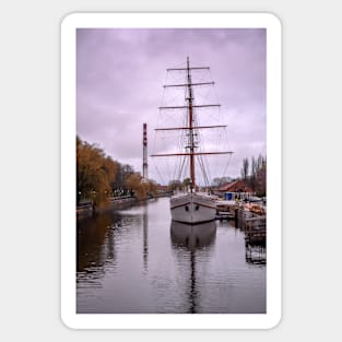 Sailboat at sundown in Klaipeda Sticker